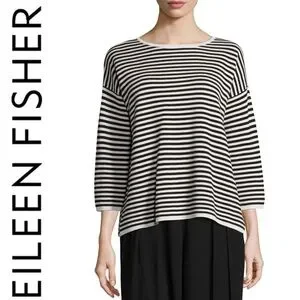 Eileen Fisher  Crew Neck Sweater レディース Sweaters Black Ivory Women's Eileen Fisher Crew Neck Sweater | Zappos.com
